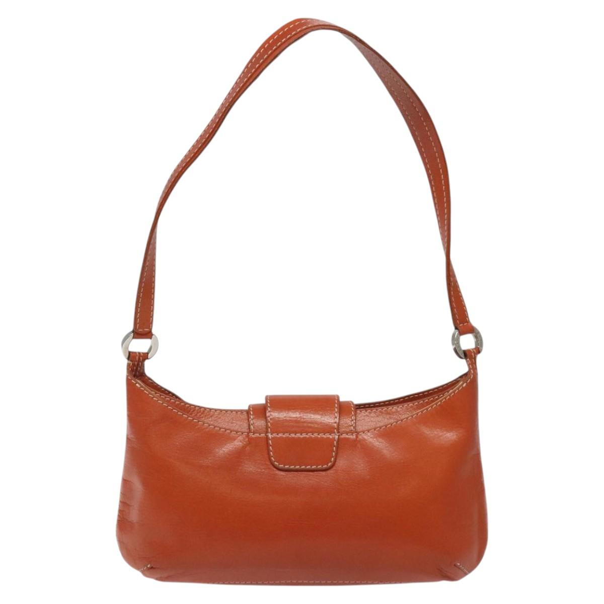 CELINE Shoulder Bag Leather Orange Auth EC246