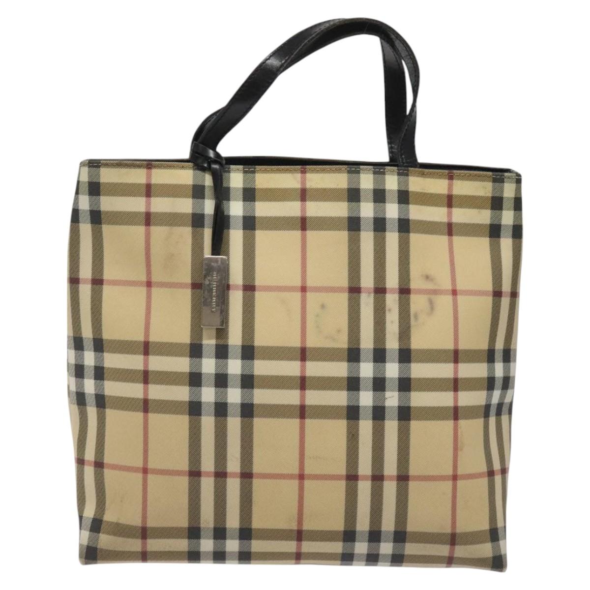BURBERRY Nova Check Hand Bag PVC Beige Auth EC273