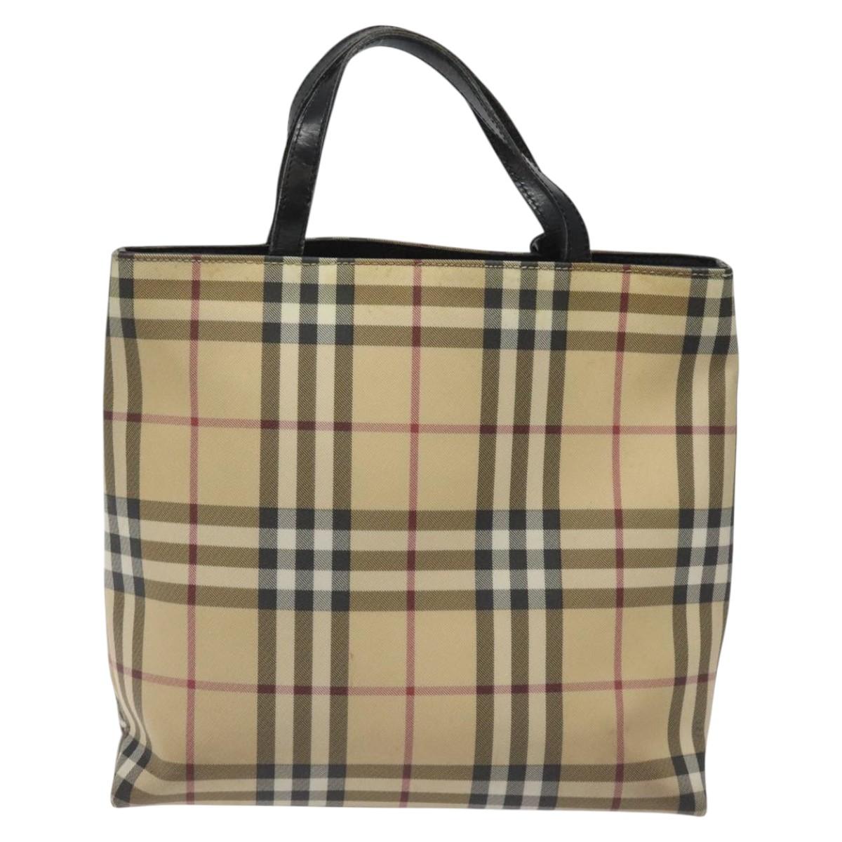 BURBERRY Nova Check Hand Bag PVC Beige Auth EC273