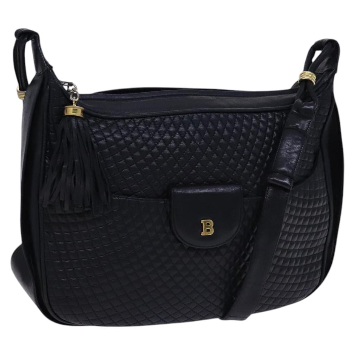 BALLY Shoulder Bag Leather Black Gold Auth EC277