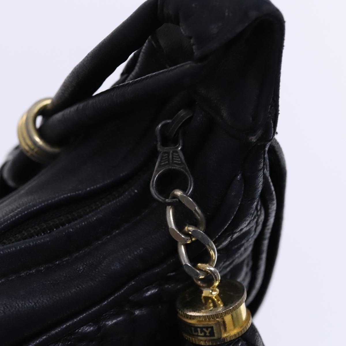 BALLY Shoulder Bag Leather Black Gold Auth EC277
