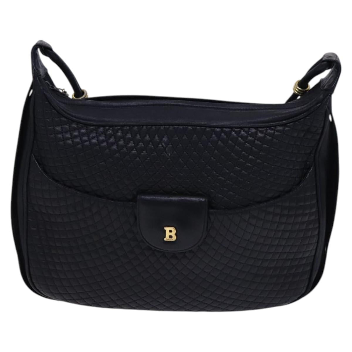 BALLY Shoulder Bag Leather Black Gold Auth EC277