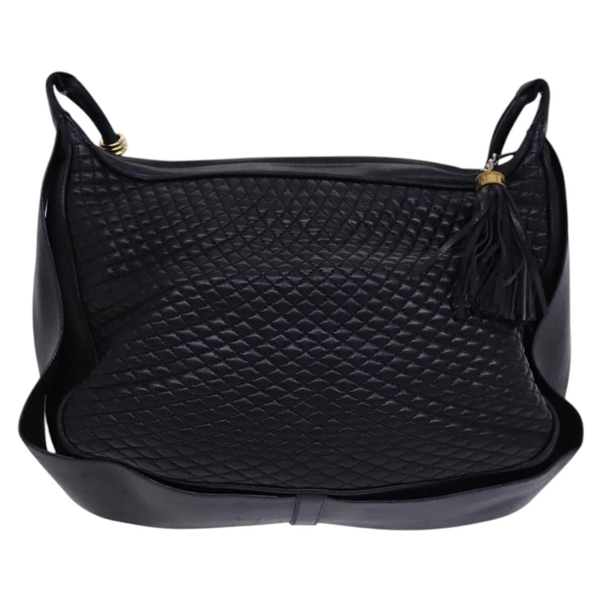 BALLY Shoulder Bag Leather Black Gold Auth EC277