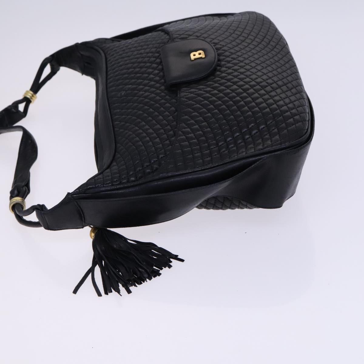 BALLY Shoulder Bag Leather Black Gold Auth EC277