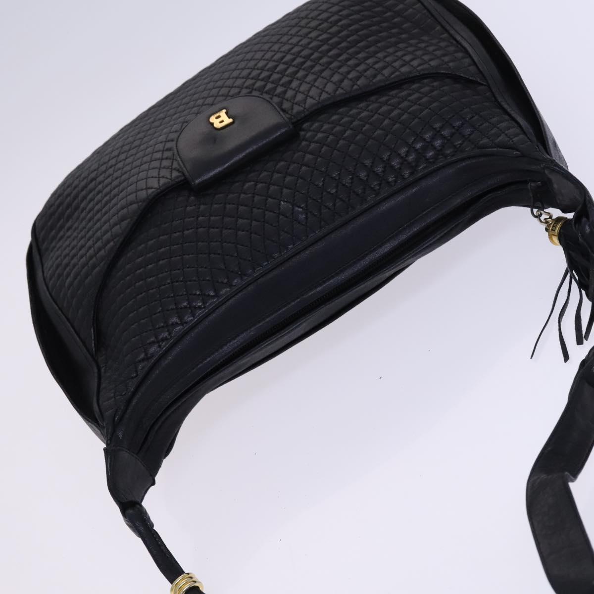 BALLY Shoulder Bag Leather Black Gold Auth EC277