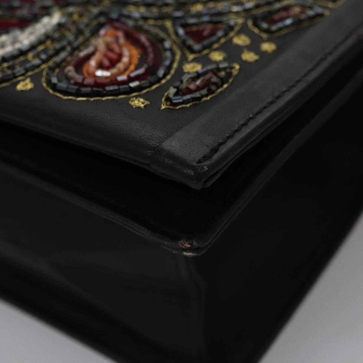 Salvatore Ferragamo Shoulder Bag beads Black Auth EC288V