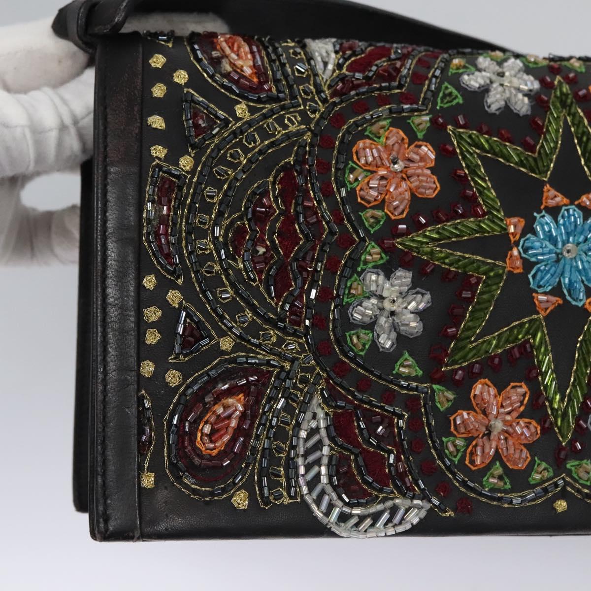 Salvatore Ferragamo Shoulder Bag beads Black Auth EC288V