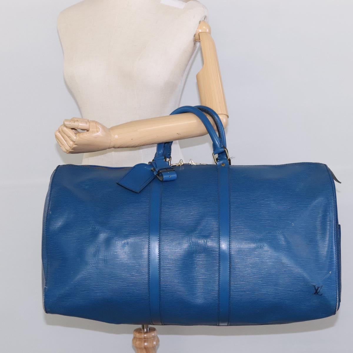 LOUIS VUITTON Epi Keepall 55 Boston Bag Toledo Blue M42955 LV Auth EC290