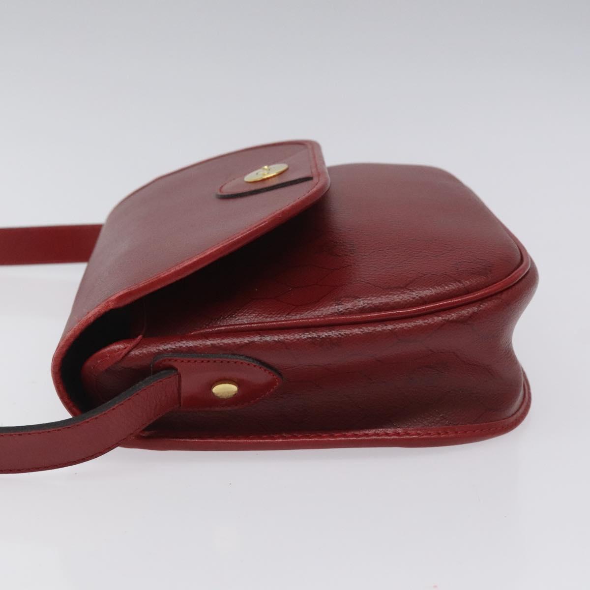 Christian Dior Honeycomb Canvas Shoulder Bag PVC Leather Red Gold Auth EC300