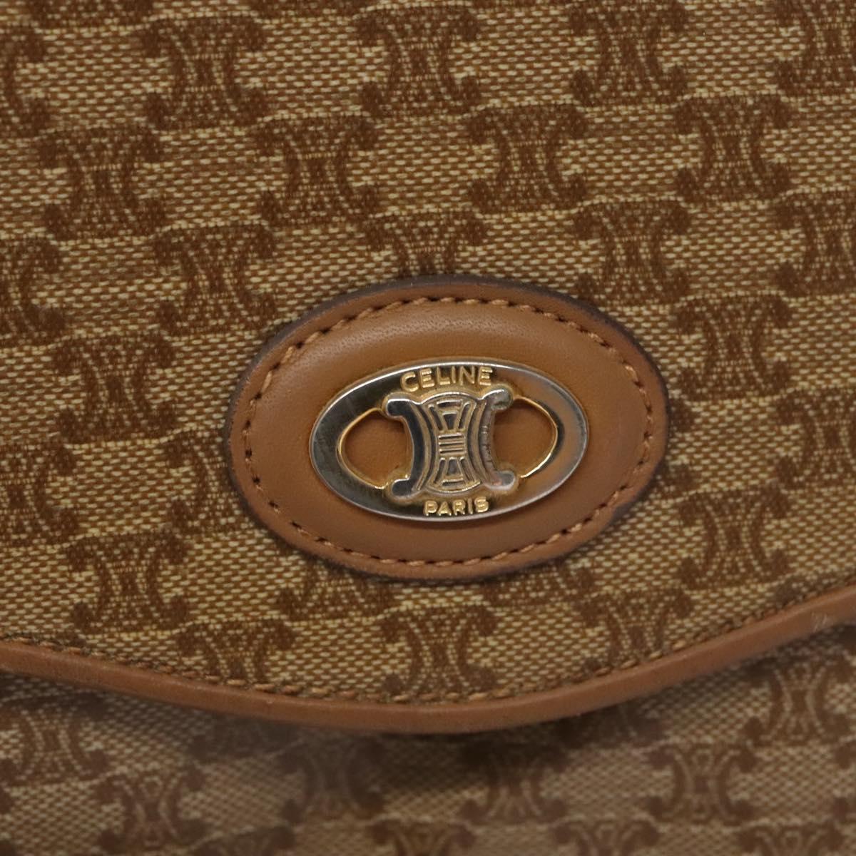 CELINE Macadam Canvas Shoulder Bag Beige Gold Auth EC329