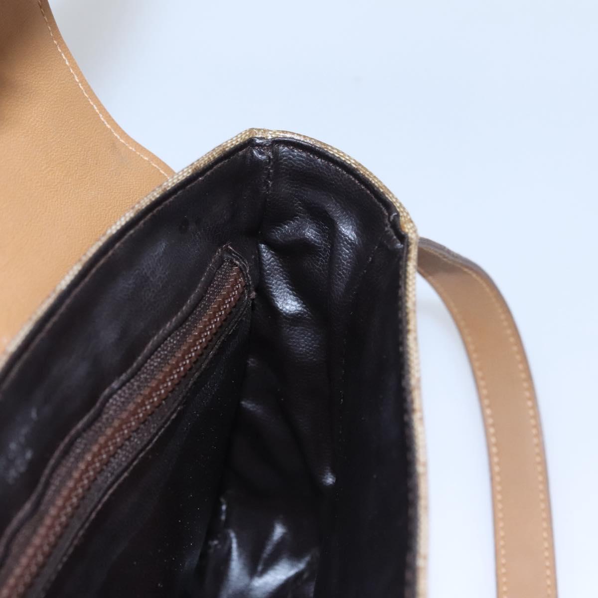 CELINE Macadam Canvas Shoulder Bag Beige Gold Auth EC329