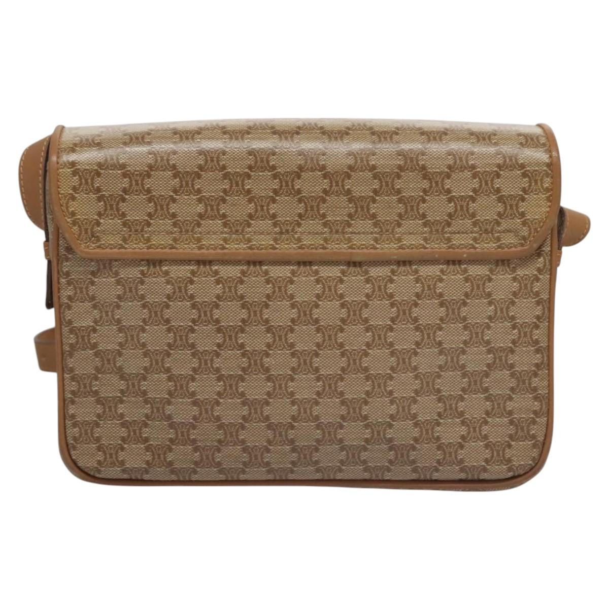 CELINE Macadam Canvas Shoulder Bag Beige Gold Auth EC329