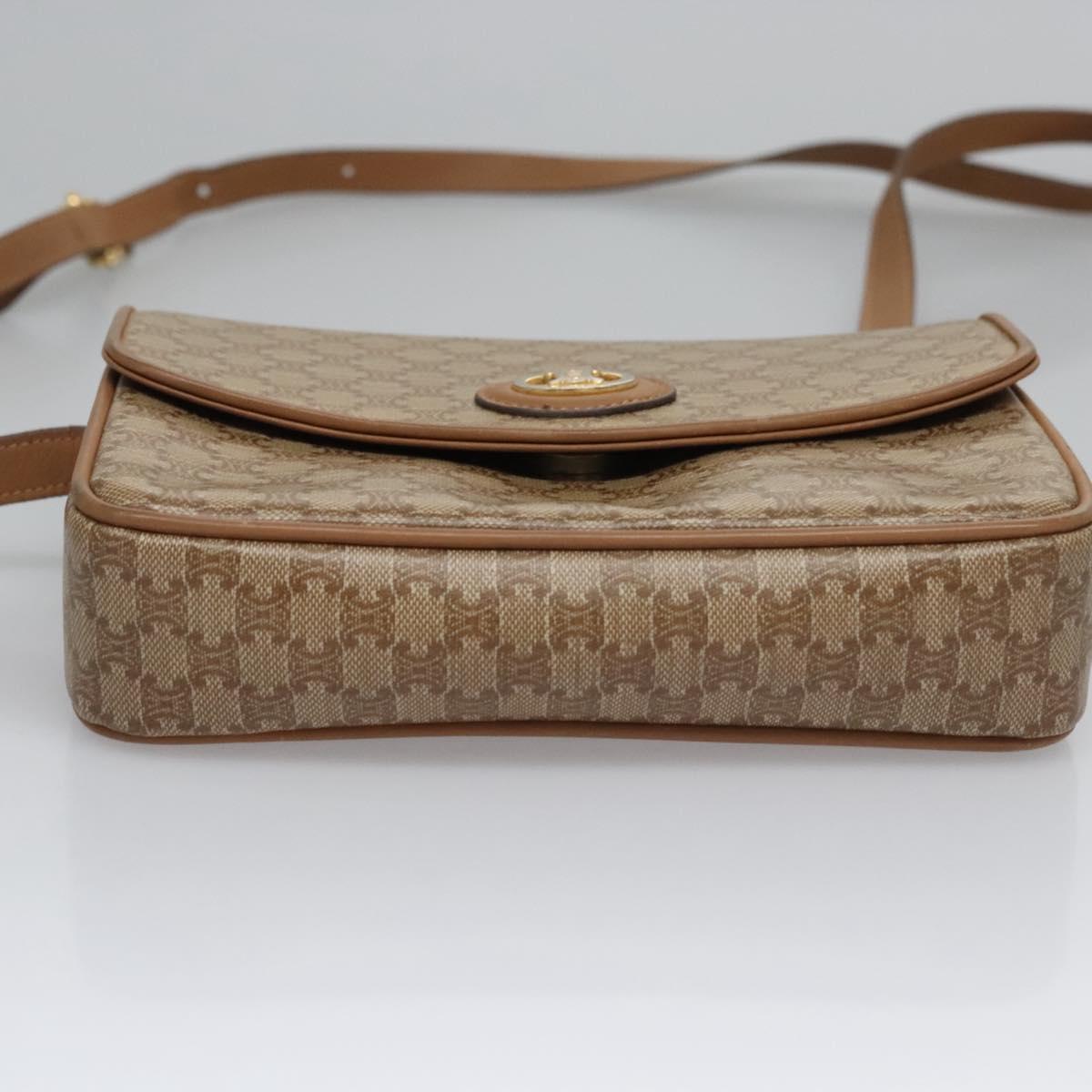 CELINE Macadam Canvas Shoulder Bag Beige Gold Auth EC329