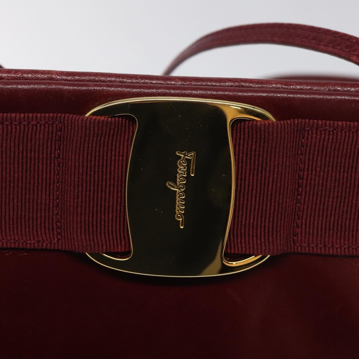 Salvatore Ferragamo Shoulder Bag Leather Red Gold Auth EC330