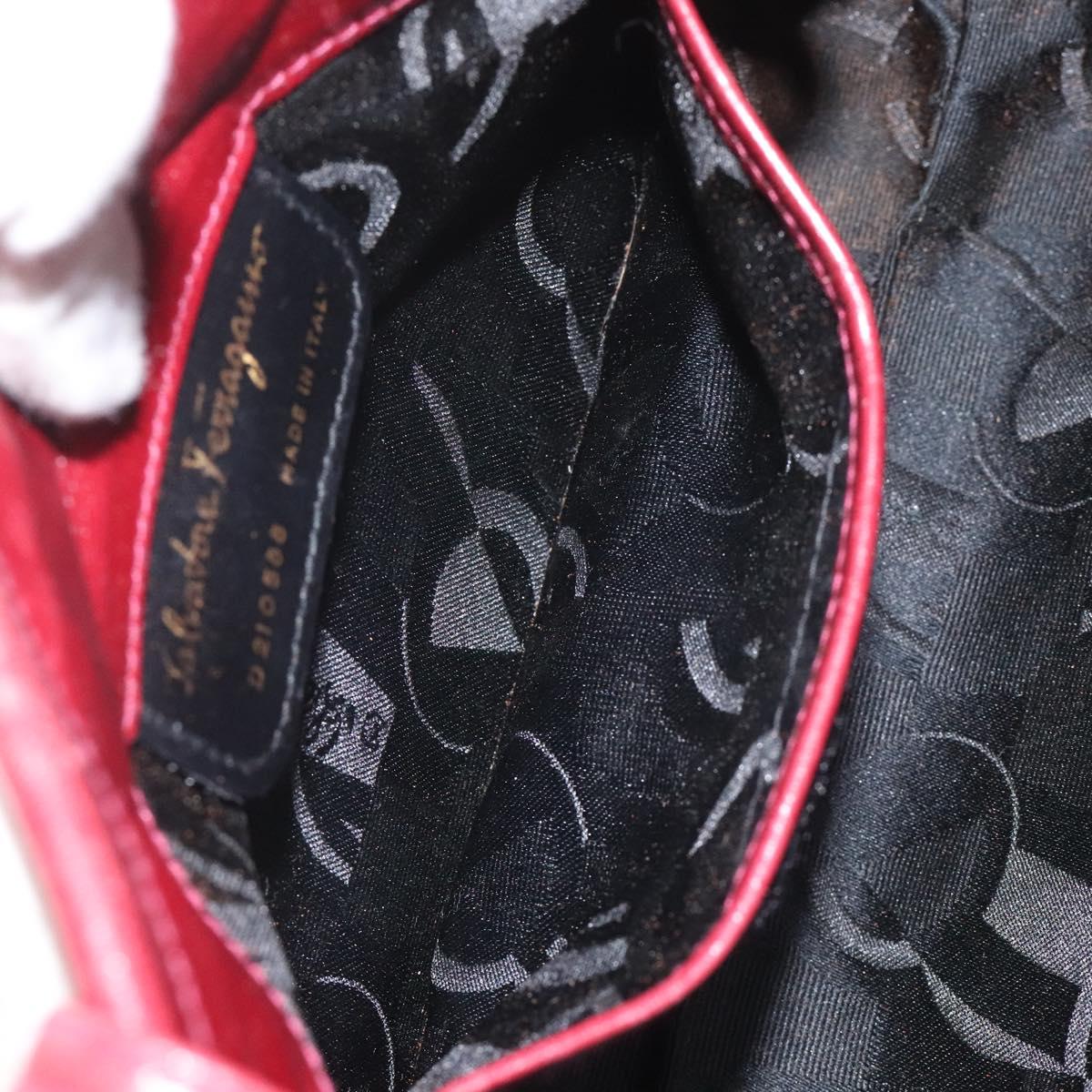 Salvatore Ferragamo Shoulder Bag Leather Red Gold Auth EC330