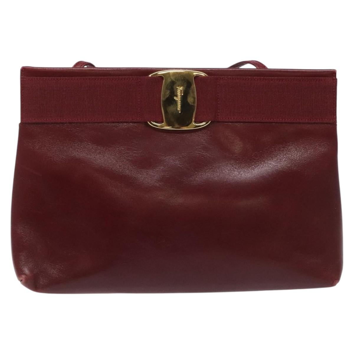 Salvatore Ferragamo Shoulder Bag Leather Red Gold Auth EC330