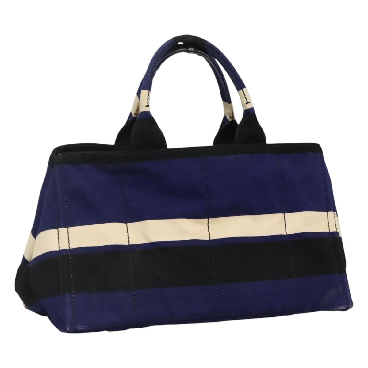 PRADA Canapa GM Hand Bag Canvas Blue Gold Auth EC334