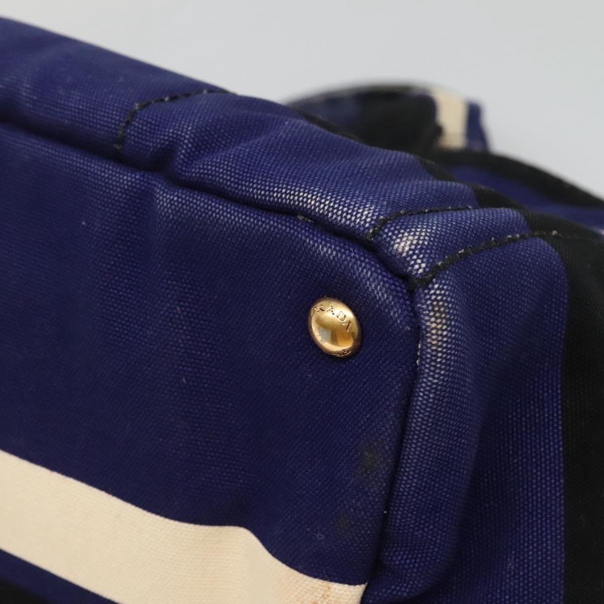 PRADA Canapa GM Hand Bag Canvas Blue Gold Auth EC334