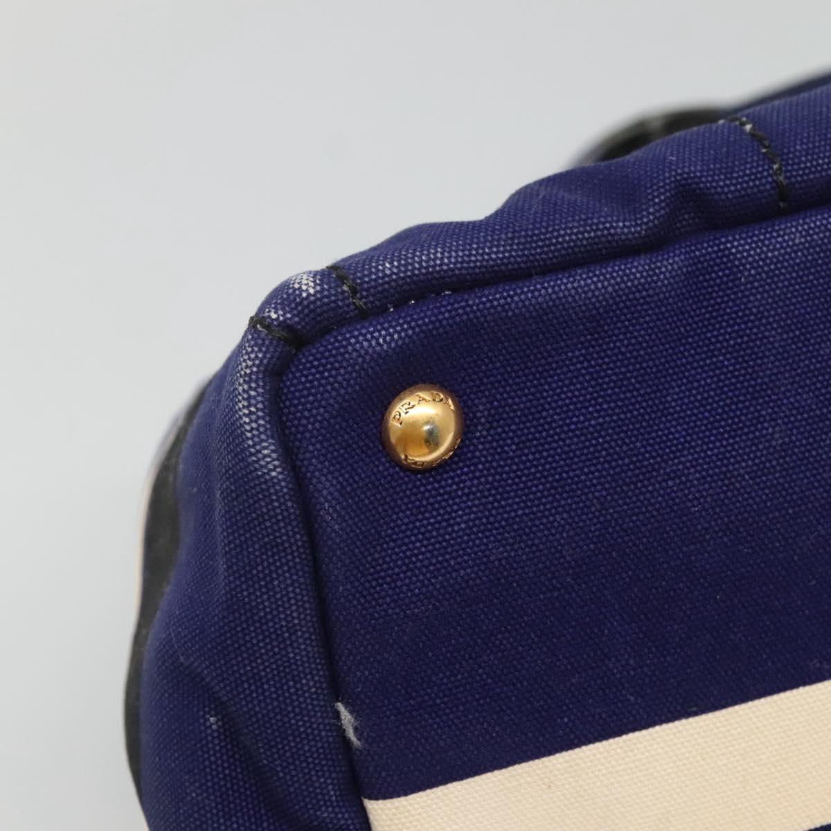 PRADA Canapa GM Hand Bag Canvas Blue Gold Auth EC334