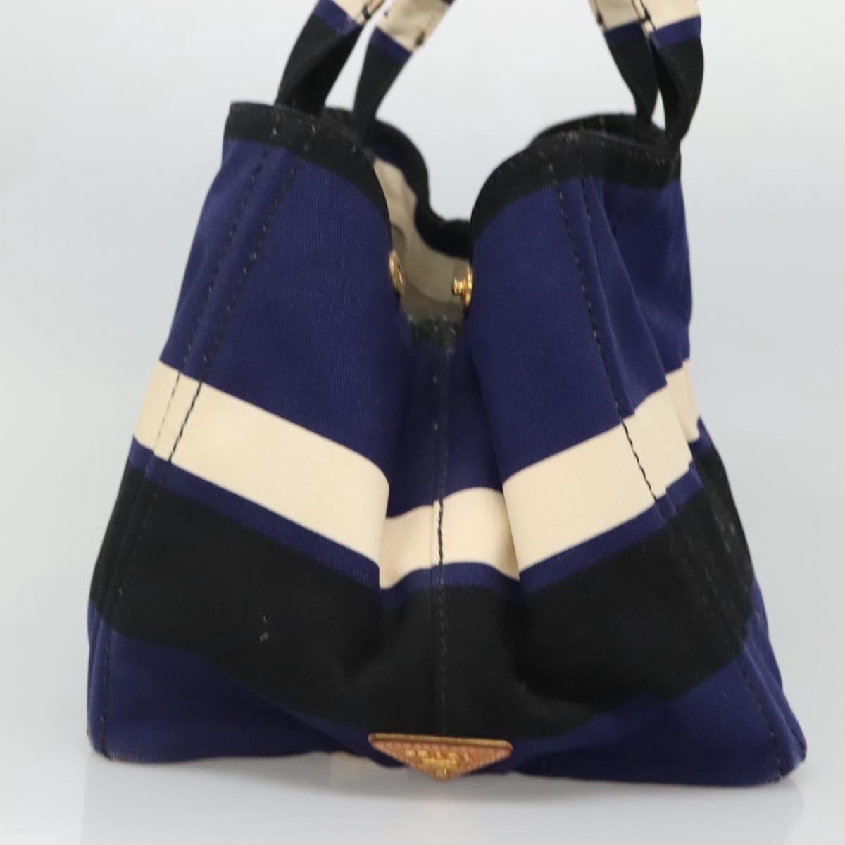 PRADA Canapa GM Hand Bag Canvas Blue Gold Auth EC334