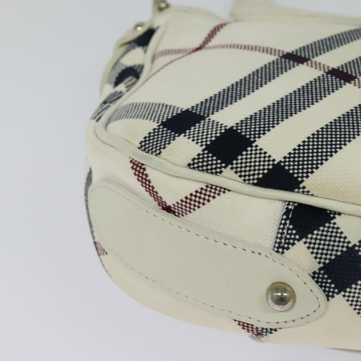BURBERRY Nova Check Blue Label Bag Canvas Leather White Silver Auth EC349
