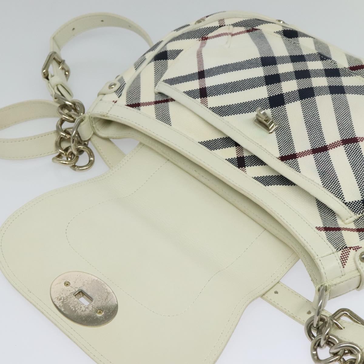 BURBERRY Nova Check Blue Label Bag Canvas Leather White Silver Auth EC349