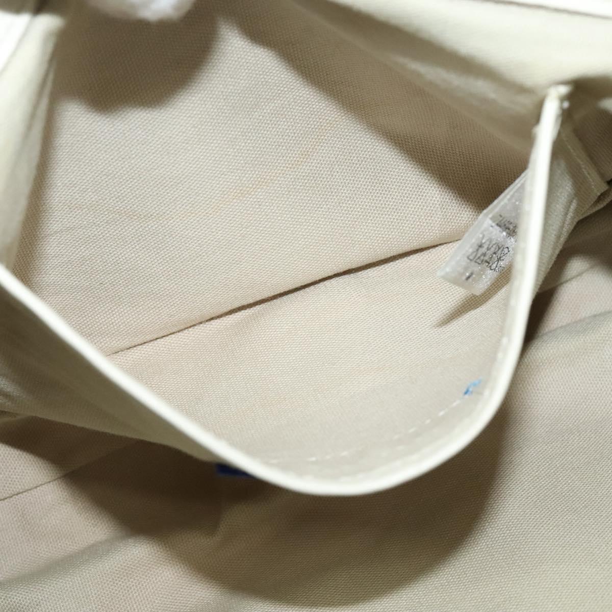 BURBERRY Nova Check Blue Label Bag Canvas Leather White Silver Auth EC349