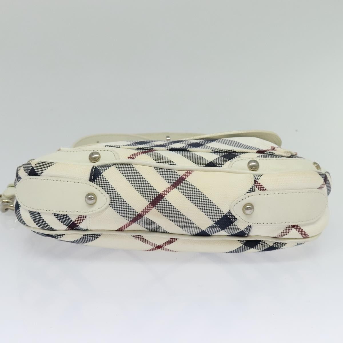 BURBERRY Nova Check Blue Label Bag Canvas Leather White Silver Auth EC349