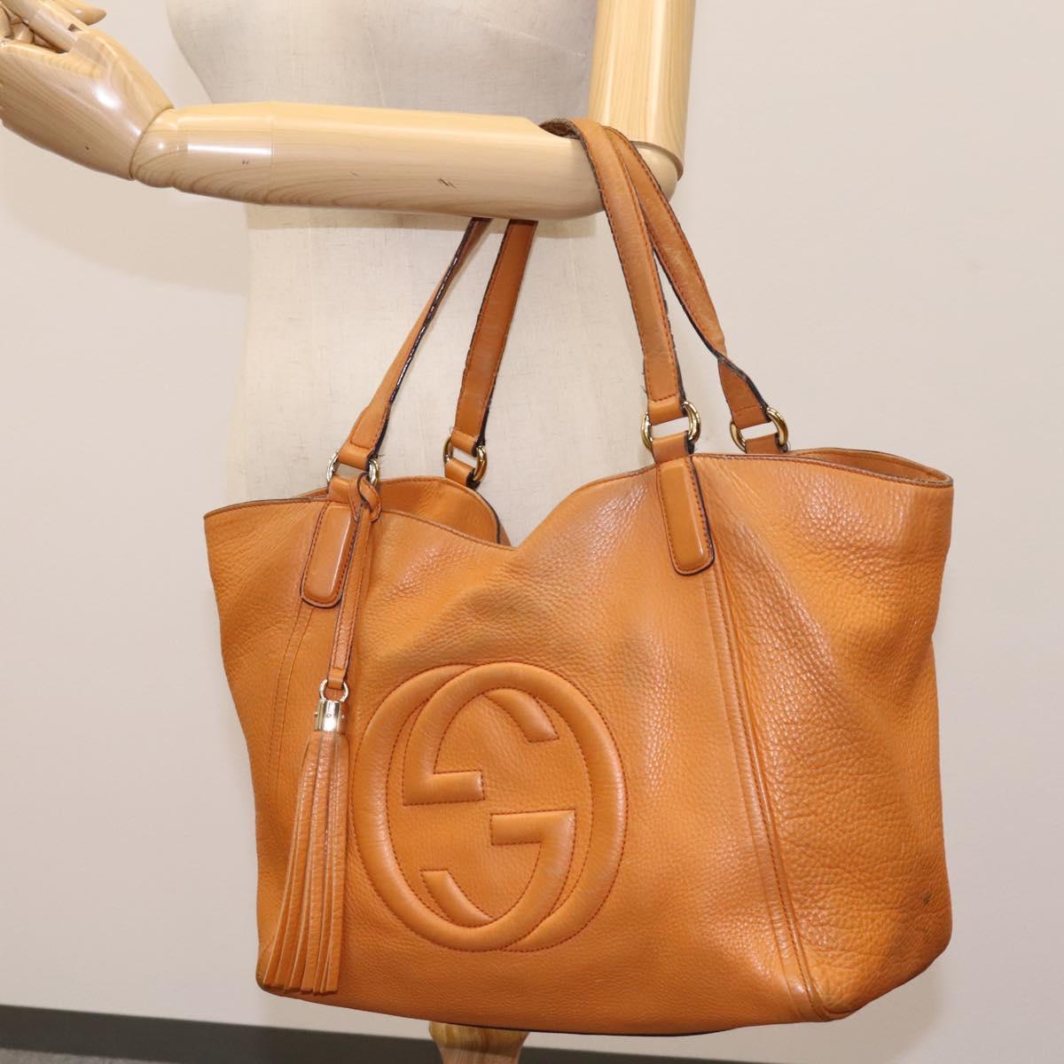 GUCCI Soho Hand Bag Leather Orange Gold 282309 Auth EC355