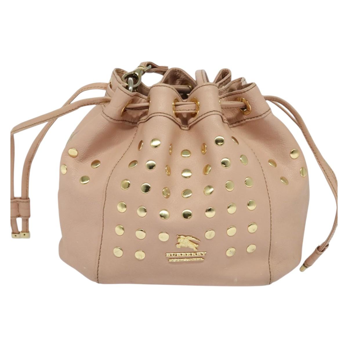 BURBERRY Blue Label Shoulder Bag Leather Gold Pink Auth EC376