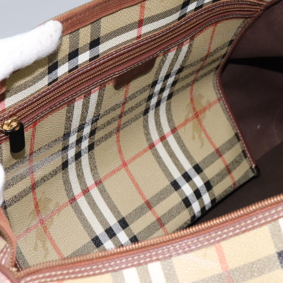 Burberrys Nova Check Boston Bag PVC 2way Beige Auth EC382