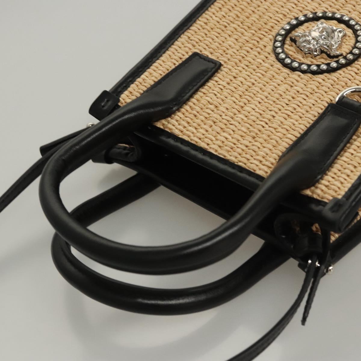 VERSACE Hand Bag Raffia 2way Beige Auth EC391V