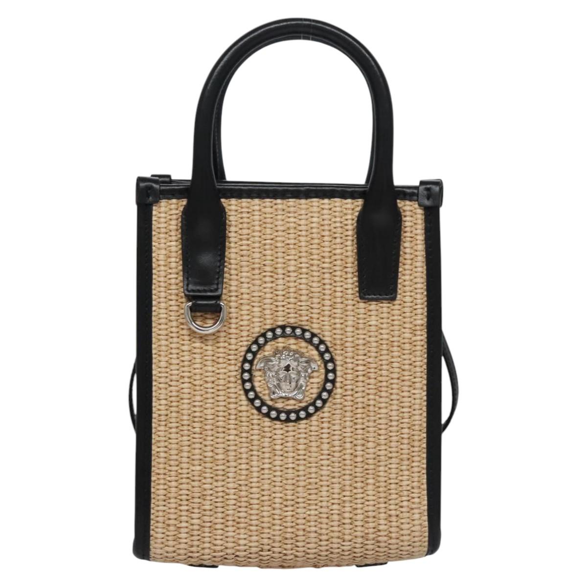 VERSACE Hand Bag Raffia 2way Beige Auth EC392AV