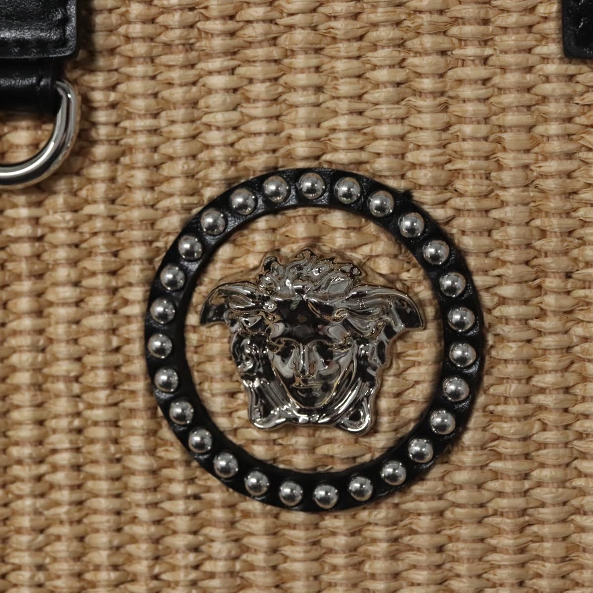 VERSACE Hand Bag Raffia 2way Beige Auth EC393V