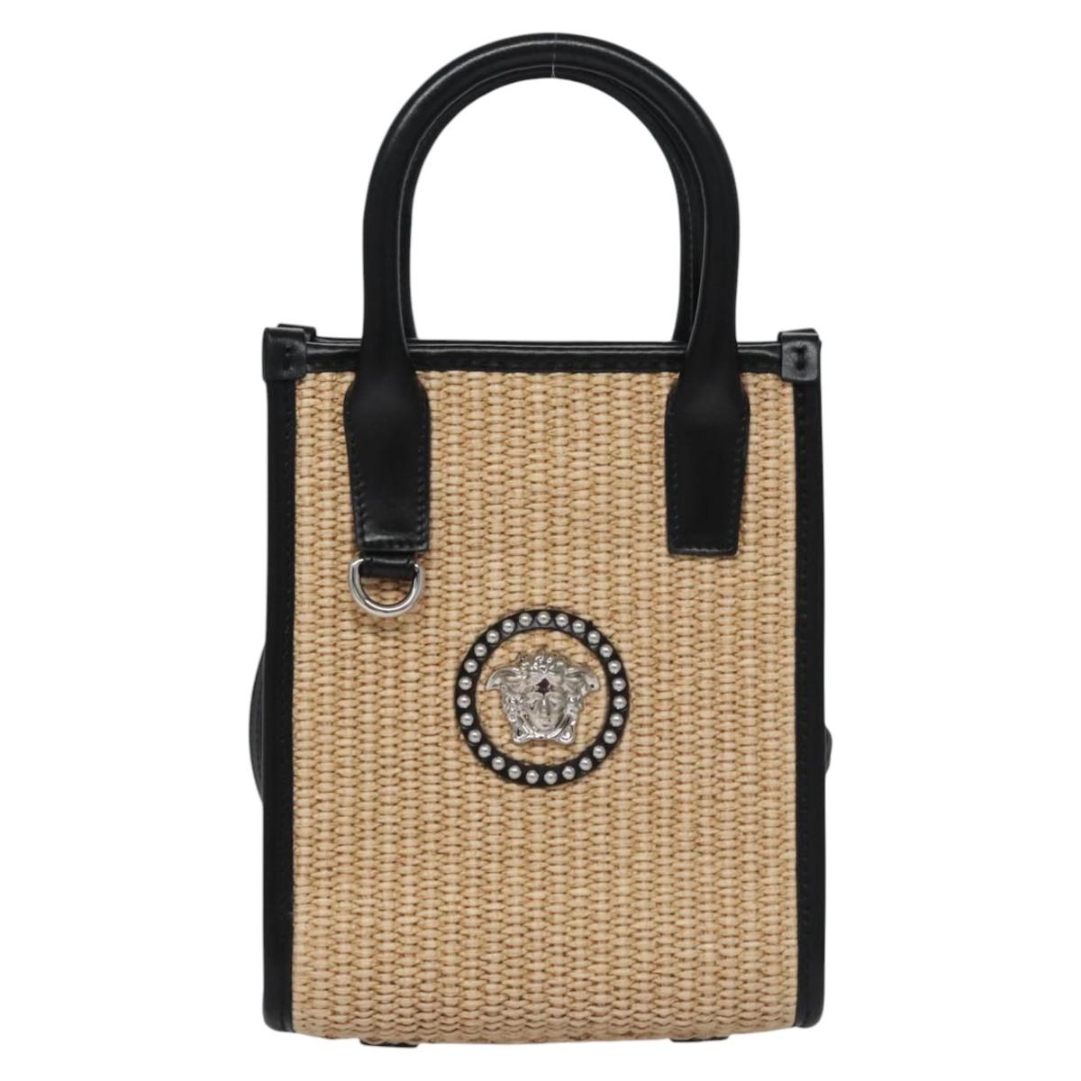 VERSACE Hand Bag Raffia 2way Beige Auth EC393V