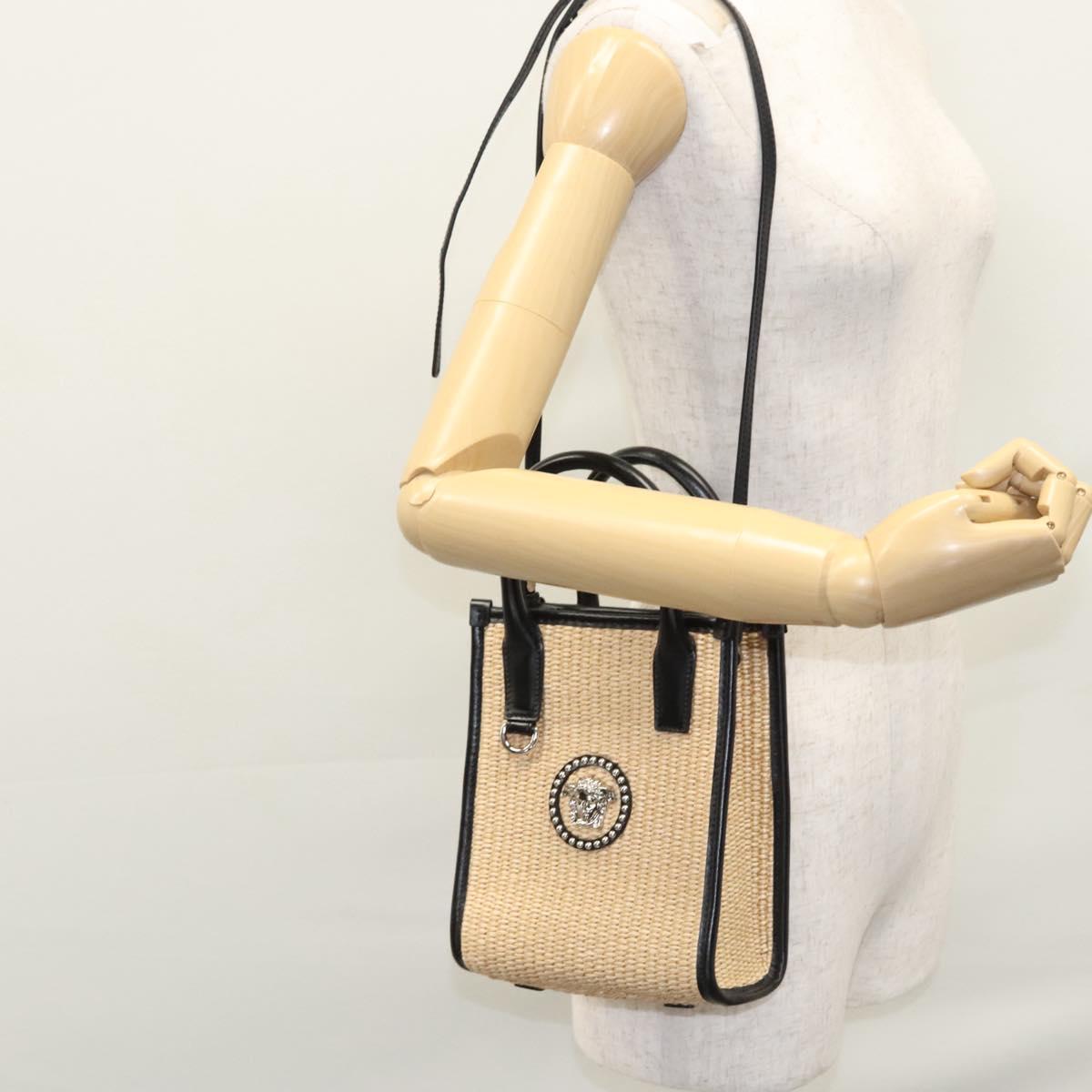VERSACE Hand Bag Raffia 2way Beige Auth EC393V