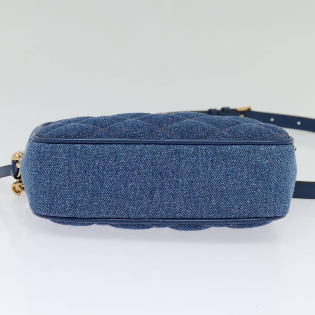 VERSACE Shoulder Bag Denim Blue Gold Auth EC394V