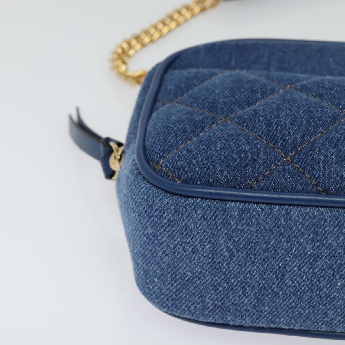 VERSACE Shoulder Bag Denim Blue Gold Auth EC394V