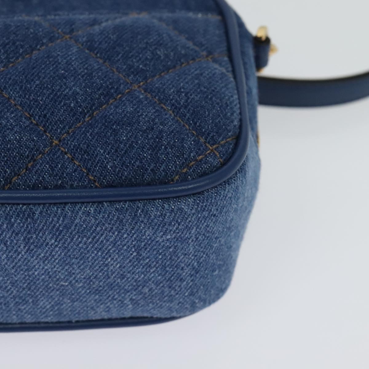 VERSACE Shoulder Bag Denim Blue Gold Auth EC394V