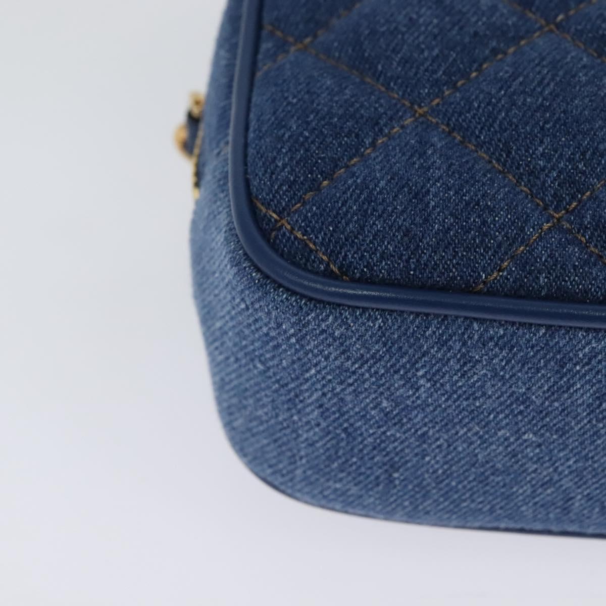 VERSACE Shoulder Bag Denim Blue Gold Auth EC394V