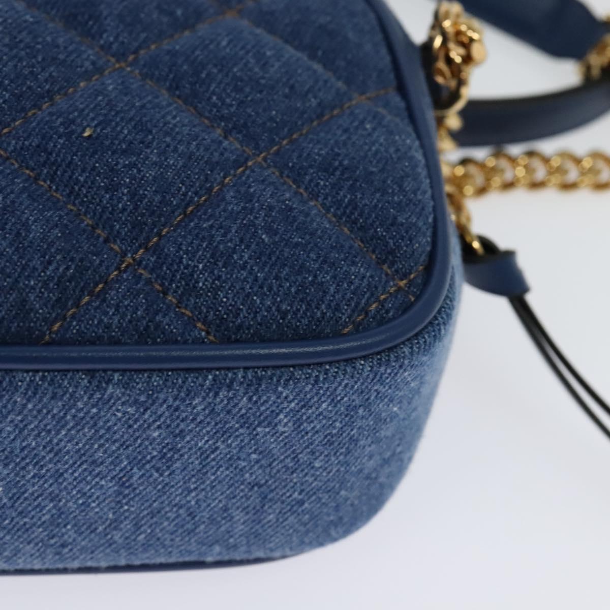 VERSACE Shoulder Bag Denim Blue Gold Auth EC394A