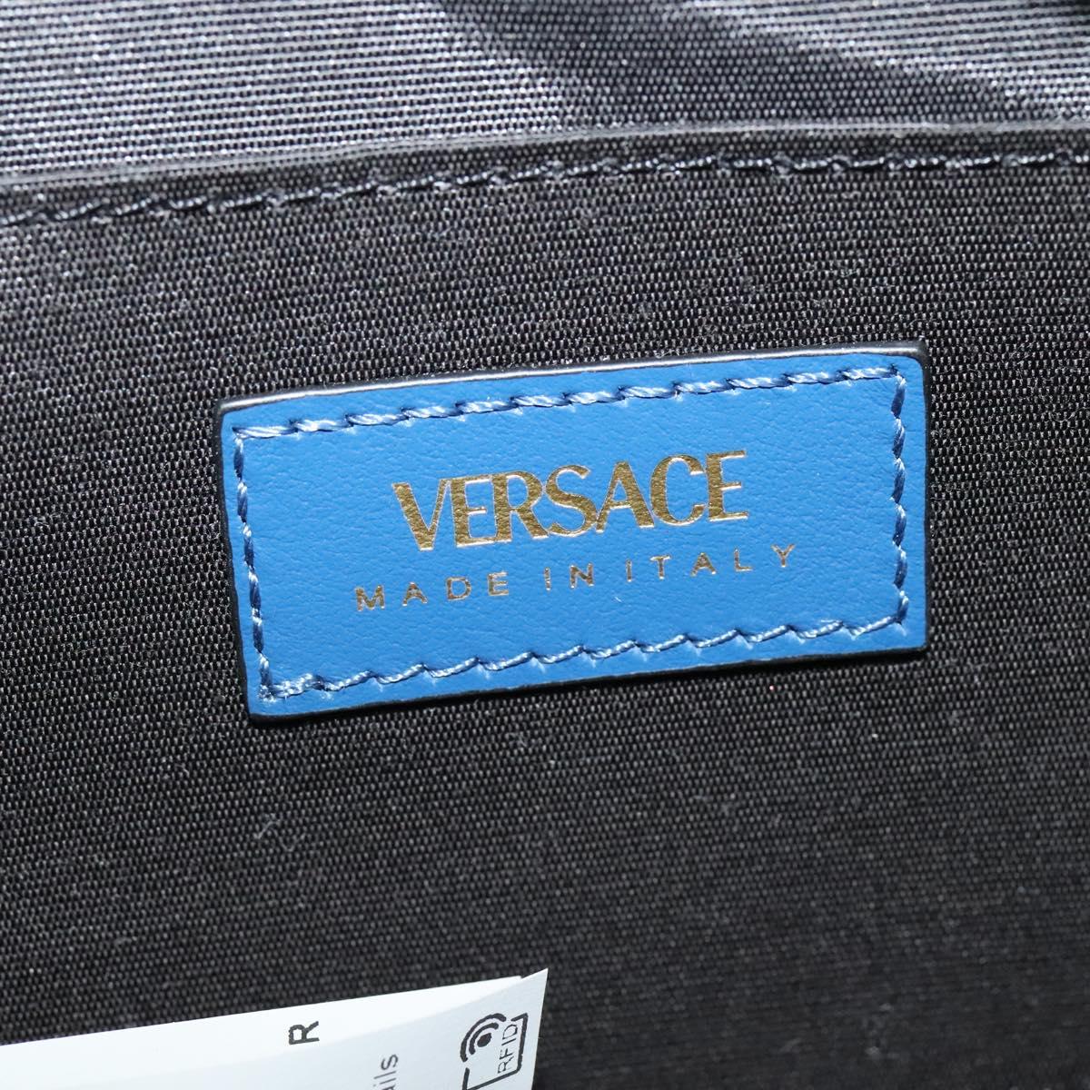 VERSACE Shoulder Bag Denim Blue Gold Auth EC394V