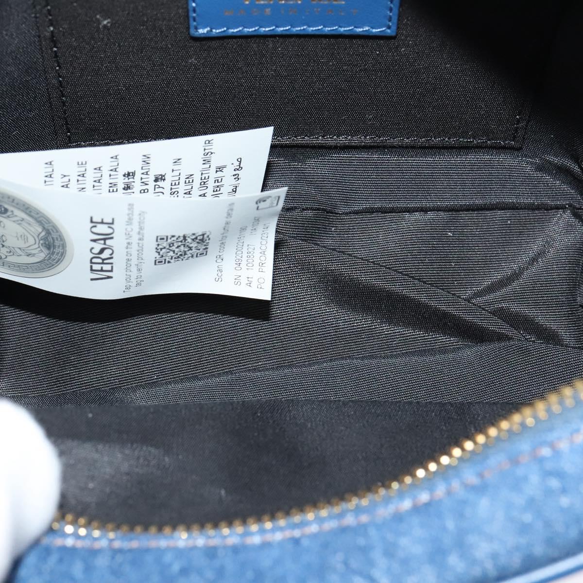 VERSACE Shoulder Bag Denim Blue Gold Auth EC394A