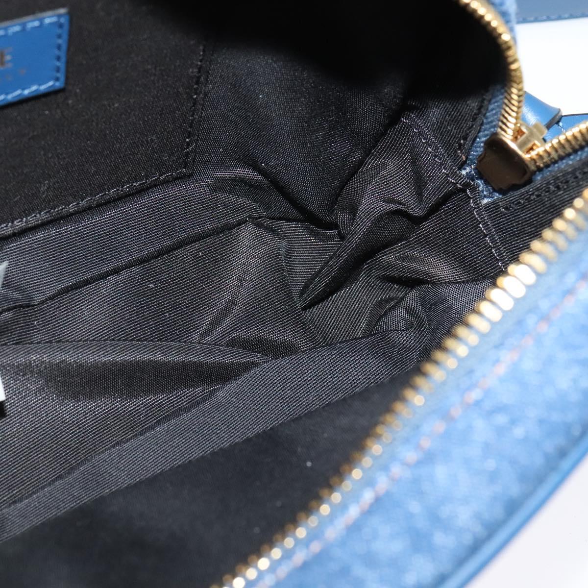 VERSACE Shoulder Bag Denim Blue Gold Auth EC394V