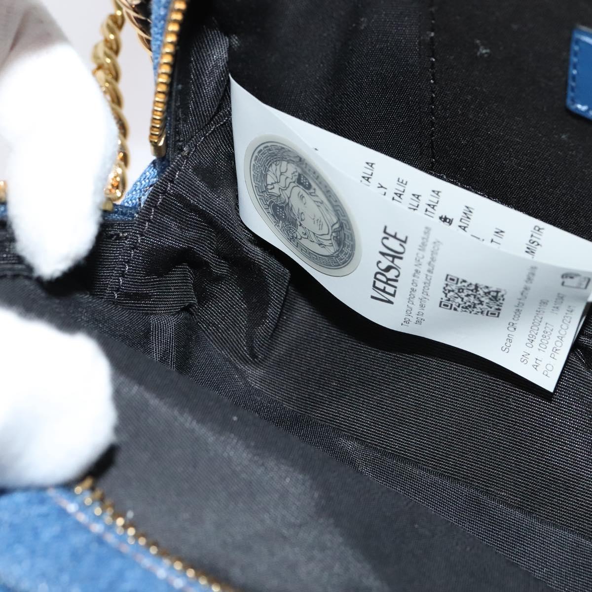 VERSACE Shoulder Bag Denim Blue Gold Auth EC394A