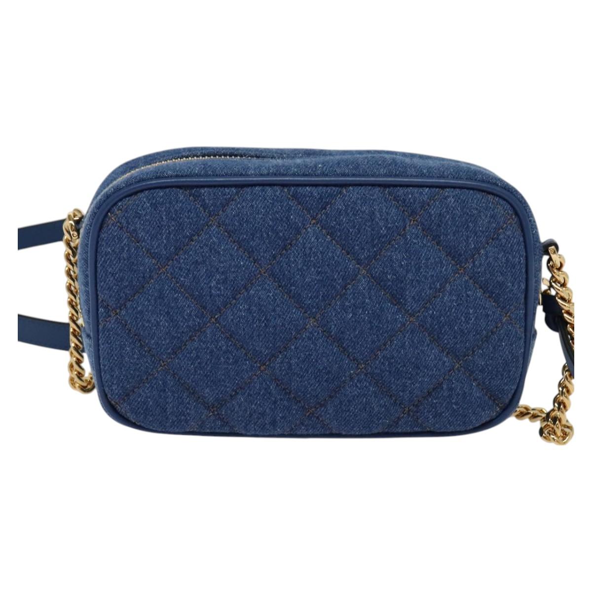 VERSACE Shoulder Bag Denim Blue Gold Auth EC394V
