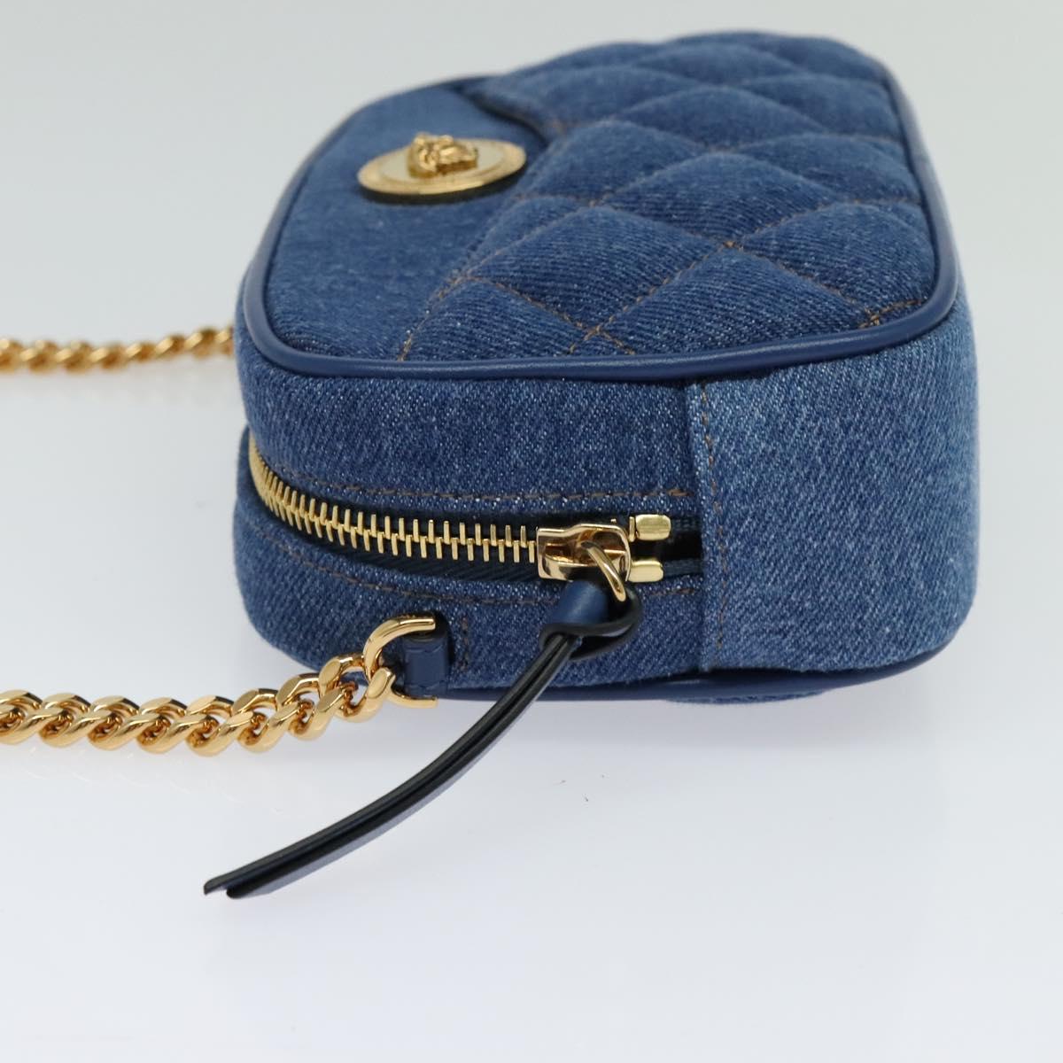 VERSACE Shoulder Bag Denim Blue Gold Auth EC394V