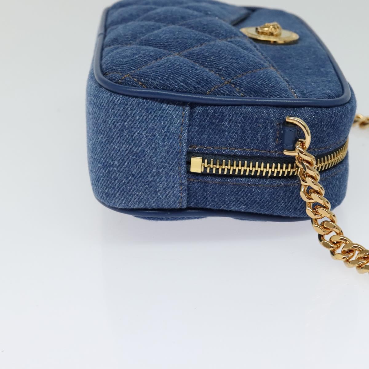 VERSACE Shoulder Bag Denim Blue Gold Auth EC394V