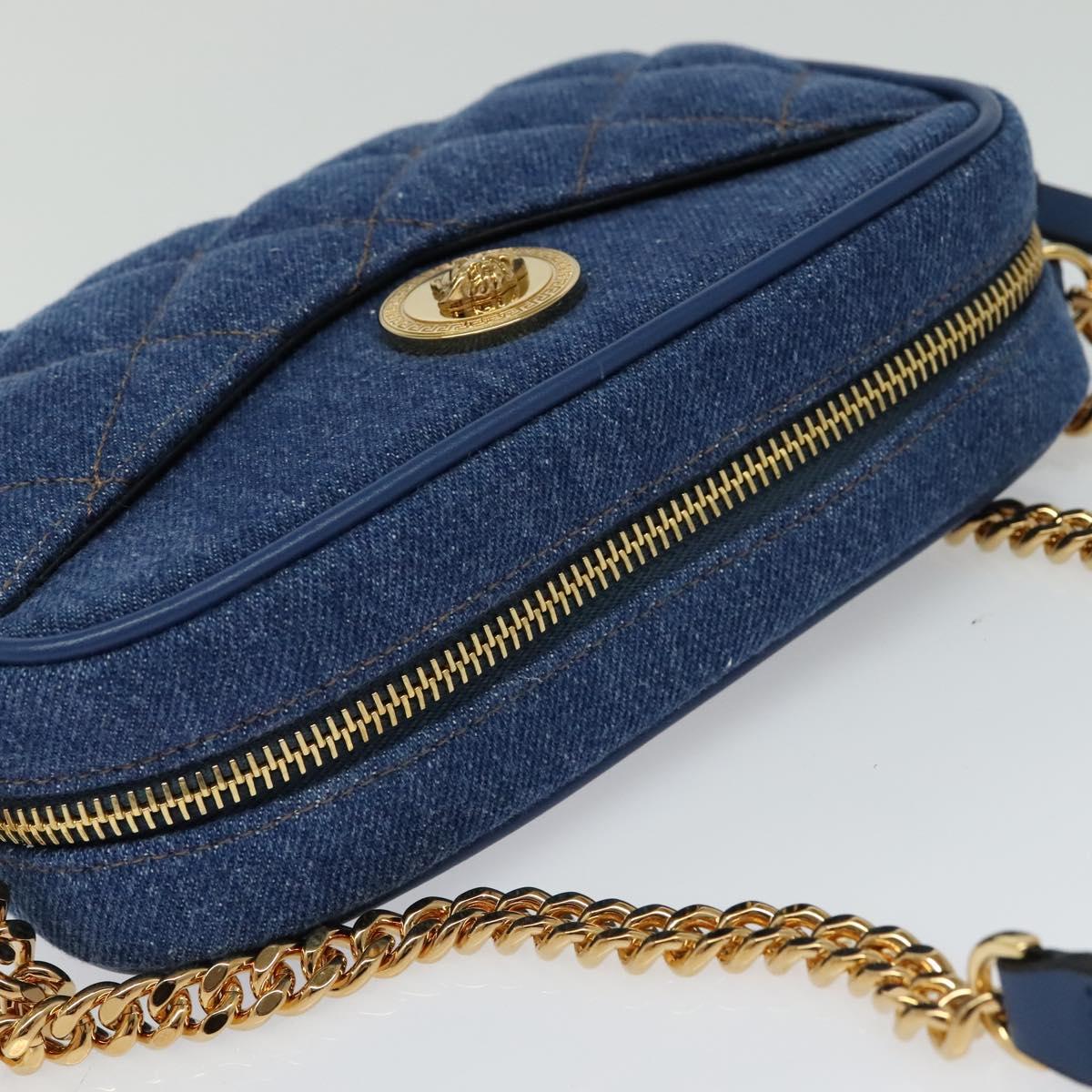 VERSACE Shoulder Bag Denim Blue Gold Auth EC394V