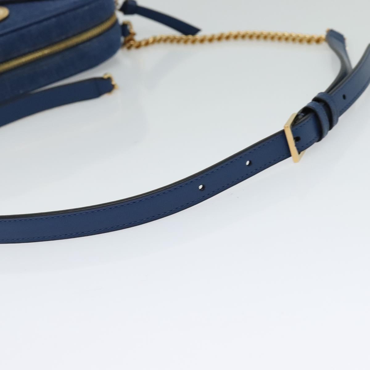 VERSACE Shoulder Bag Denim Blue Gold Auth EC394V